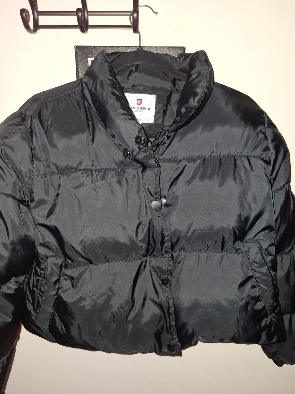 Urban Republic Black Cropped Puff Jacket with Stand Collar